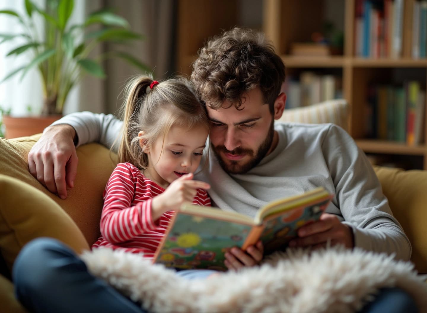 Father reading with daughter